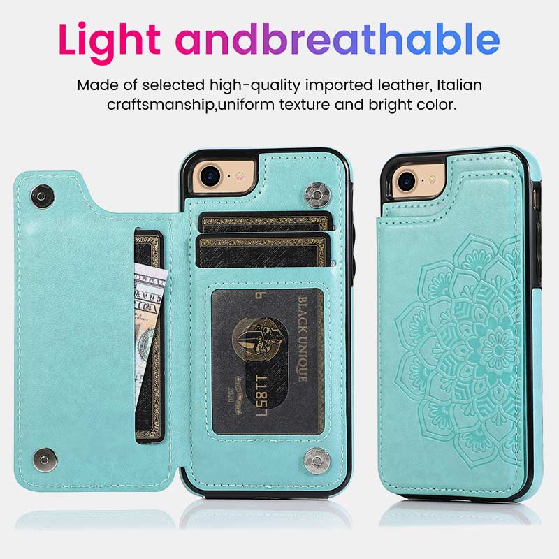 Leather Wallet Phone Case with Card Holder ID Window Compatible with iPhone Samsung