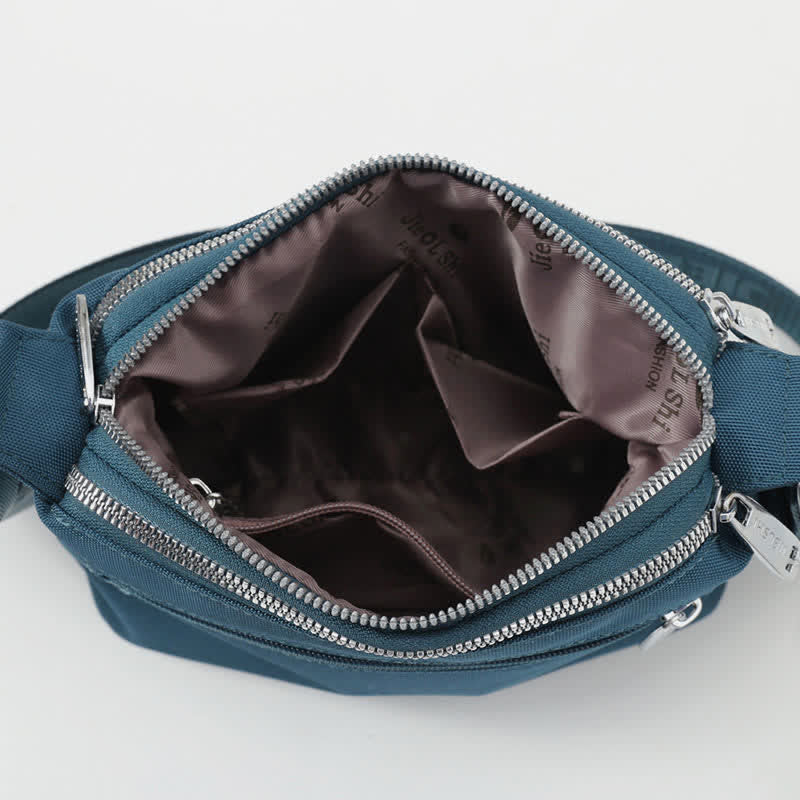Triple Zip Small Crossbody Bag Lightweight Waterproof Nylon Handbag for Women