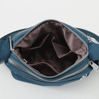 Triple Zip Small Crossbody Bag Lightweight Waterproof Nylon Handbag for Women