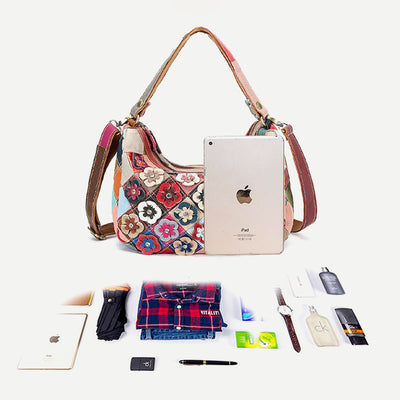 Multi-Color Floral Genuine Leather Boston Bag Hobo Tote Handbag Crossbody Bag