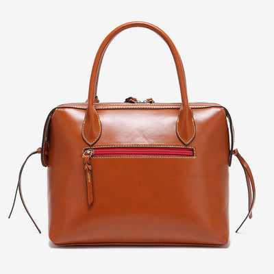 Retro Square Tote For Women Soft Oil Wax Leather Handbag