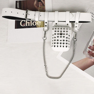 Punk Waist Bag For Women Rivet Hollowed Out Belt Bag