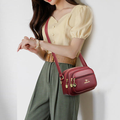 Double Compartment Purse Women Minimalist Soft Leather Cross Body Bag