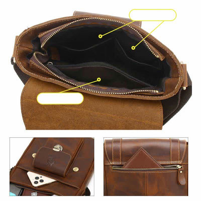 Small Leather Messenger Bag Shoulder Purse Cross Body Retro Handbag