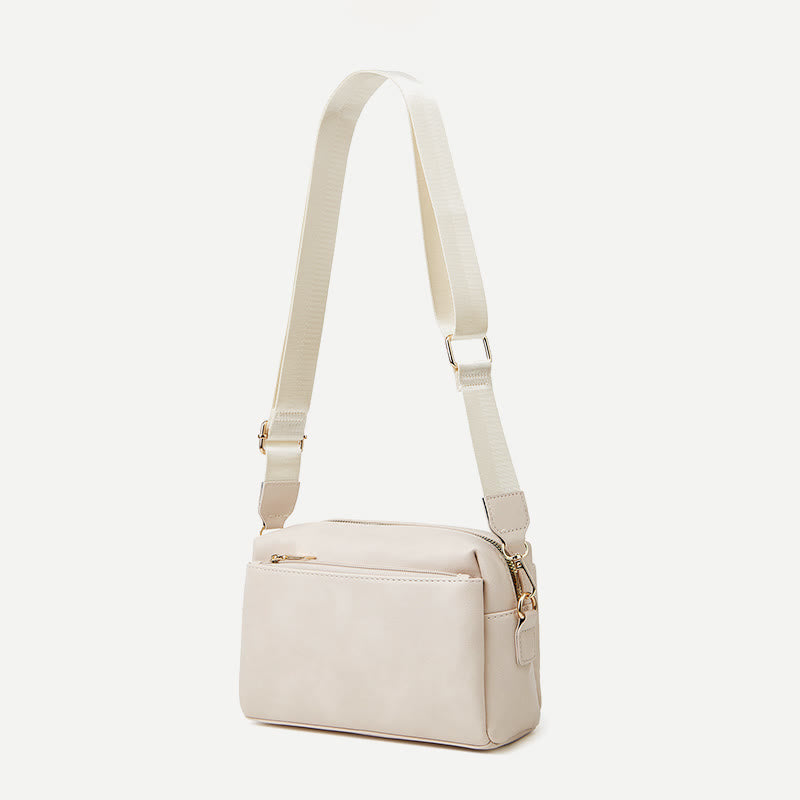 Triple Zip Small Crossbody Bag Faux Leather Casual Handbag Camera Purse