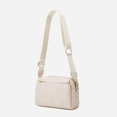 Triple Zip Small Crossbody Bag Faux Leather Casual Handbag Camera Purse