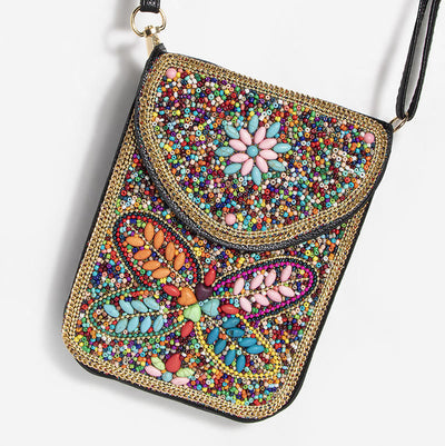 Bohemian Phone Bag Women Shell Flowers Pattern Magnetic Crossbody Bag