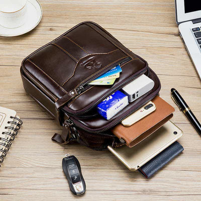 Multi-pocket Real Leather Small Messenger Bag Shoulder Purse Travel Carry Bag