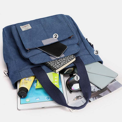 Women's Canvas Top Handle Handbag Multi-pocket Crossbody Shoulder Bag Tote Purse