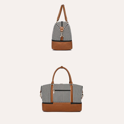 Stripe Canvas Duffel Bag Handbag Weekender Bag with Luggage Sleeve