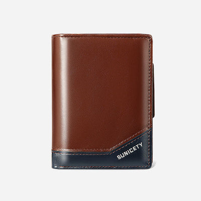 Mens Bifold Wallet Retro RFID Credit Card Holder with Zipper Pocket