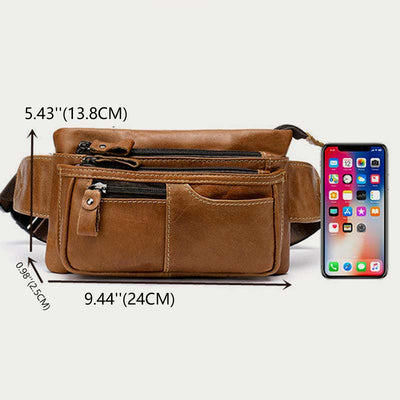 Men Classic Leather Sling Bag Waist Bag with Ajustable Strap