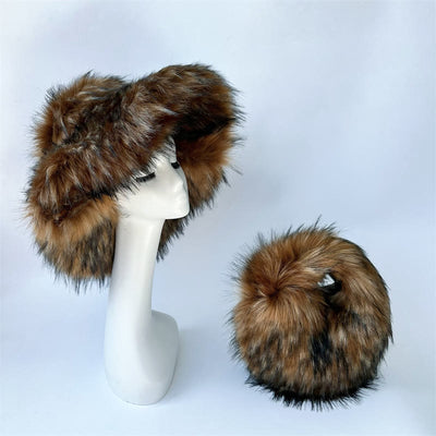 Faux Fur Soft Hat Bag Set For Women Winter Dating