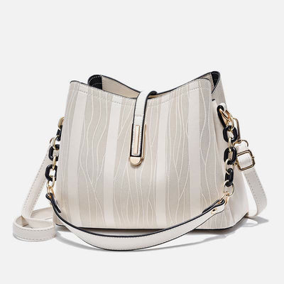 Stripe Pattern Handbag Women Large Vegan Leather Crossbody Bucket Bag
