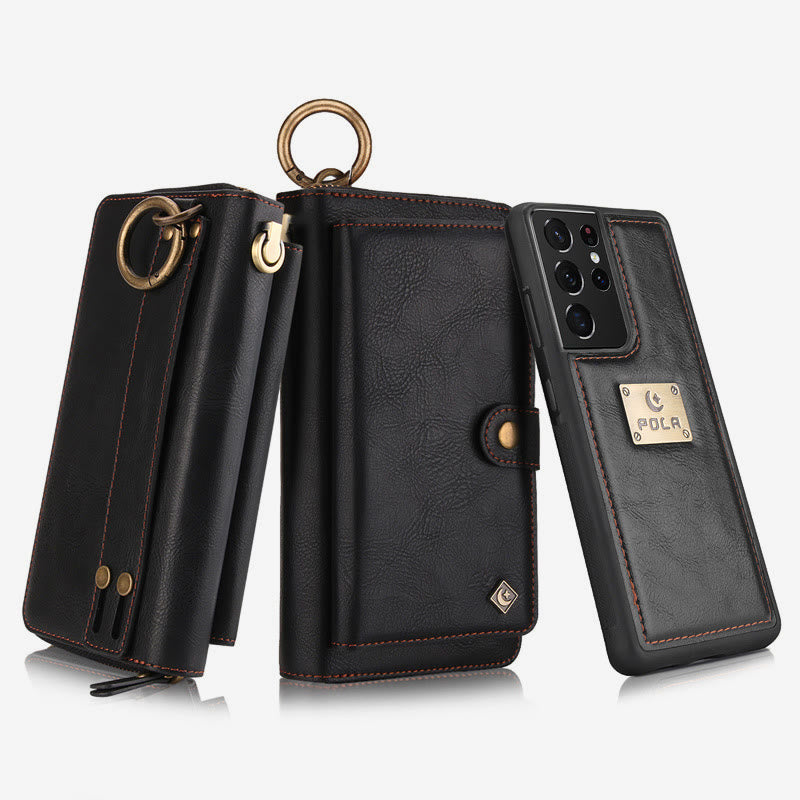 Leather Phone Case For Samsung S22 Multifunctional 2 In1 Zipper Wallet