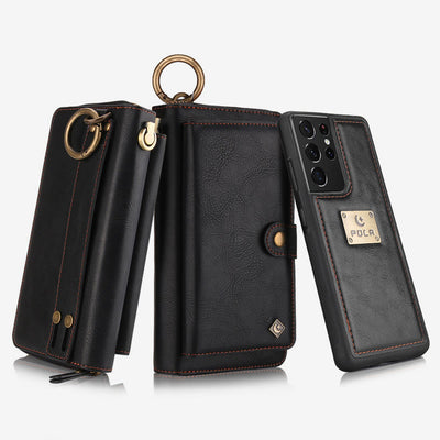 Leather Phone Case For Samsung S22 Multifunctional 2 In1 Zipper Wallet