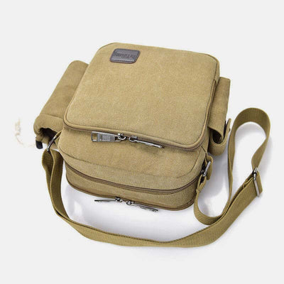 Vintage Canvas Crossbody Bag for Men Multifunctional Daypack Shoulder Bag