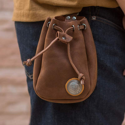 Retro Unisex Waist Pouch Small Drawstring Leather Belt Bag