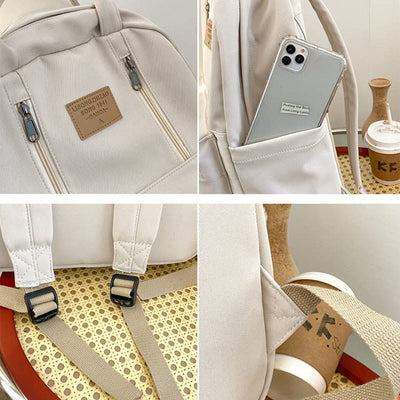 Backpack for Women Minimalist Plain Color Nylon Outdoor School Daypack