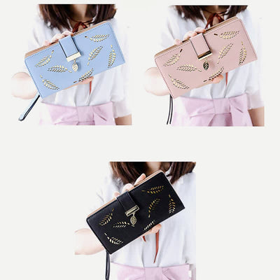 Large Leather Wallet for Women Hollow Out Long Ladies Clutch