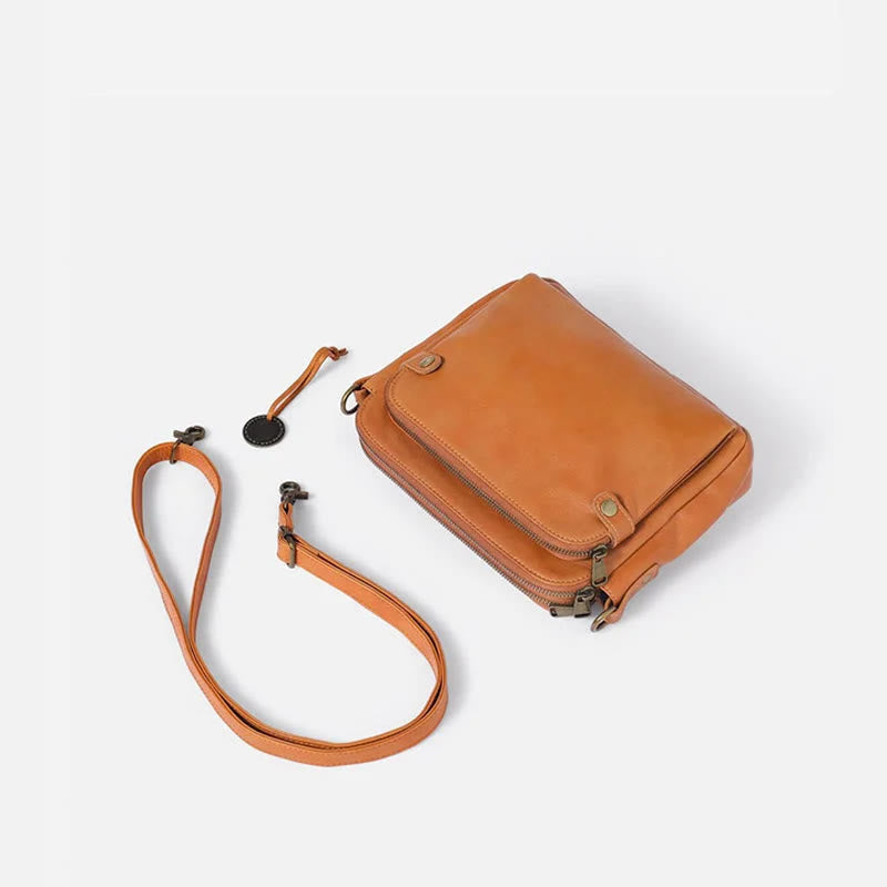 Vintage Three Layer Leather Crossbody Shoulder Bag For Women