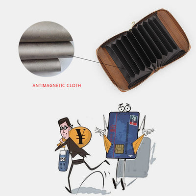 RFID Multi-Slot Genuine Leather Vintage Printing Short Wallet Card Holder