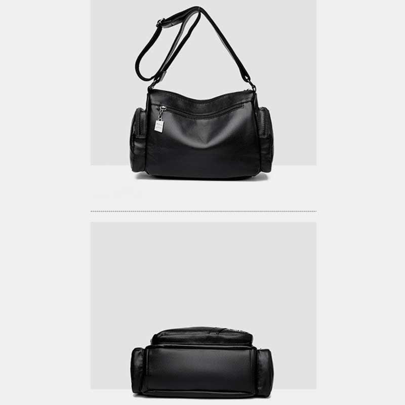 Multi-Pocket Leather Crossbody Bag Large Capacity Satchel Daypack Shoulder Bag