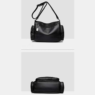 Multi-Pocket Leather Crossbody Bag Large Capacity Satchel Daypack Shoulder Bag