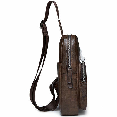 Men's Leather Sling Bag Chest Bag One Shoulder Backpack Crossbody Bag
