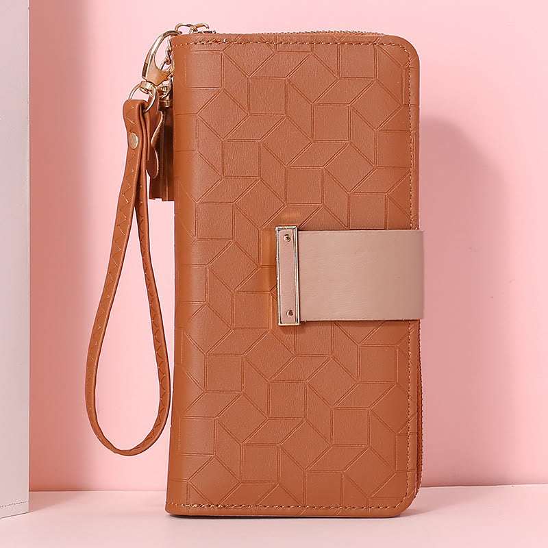 Square Plaid Money Clip Large Capacity Zipper Phone Wallet For Women