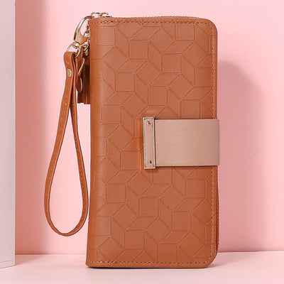 Square Plaid Money Clip Large Capacity Zipper Phone Wallet For Women