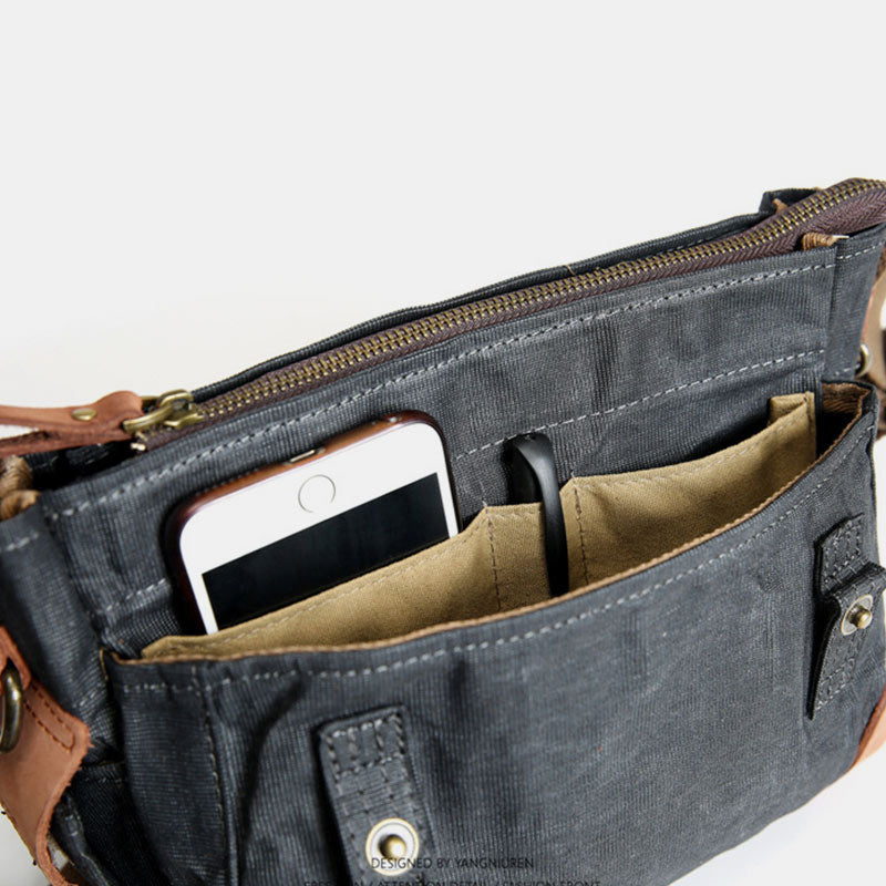 Large Capacity Retro Oil-Wax Canvas Crossbody Bag Messenger Bag