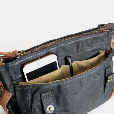 Large Capacity Retro Oil-Wax Canvas Crossbody Bag Messenger Bag