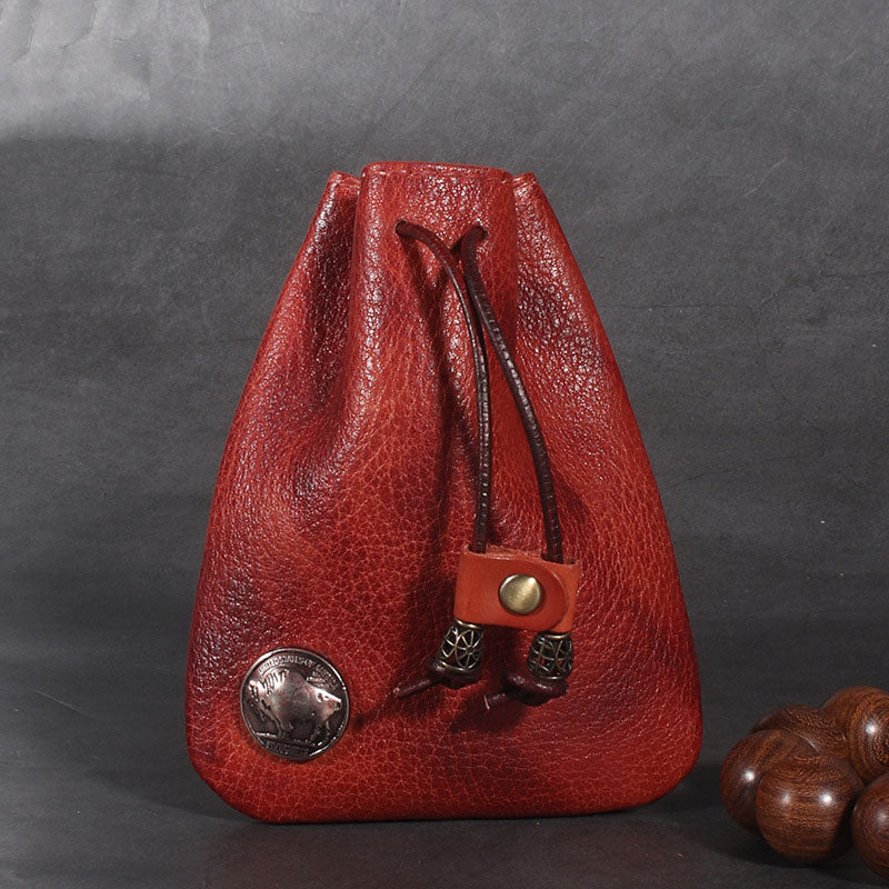 Multiple Use Genuine Leather Drawstring Pouch Coin Purse Jewelry Storage Bag