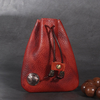 Multiple Use Genuine Leather Drawstring Pouch Coin Purse Jewelry Storage Bag
