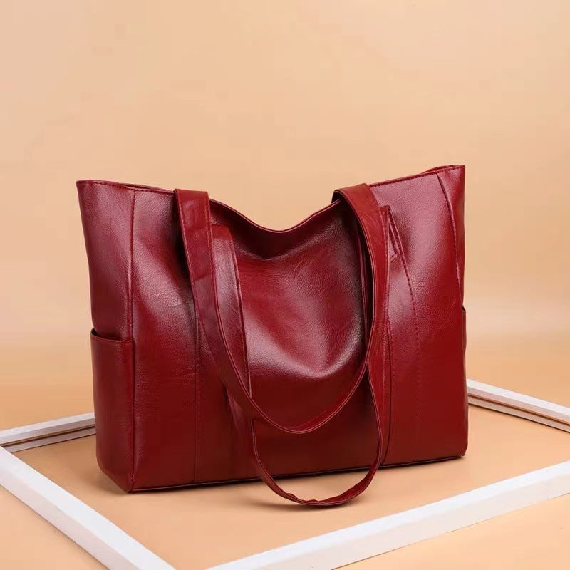 Large Capacity Tote Soft Leather Shoulder Handbag For Women