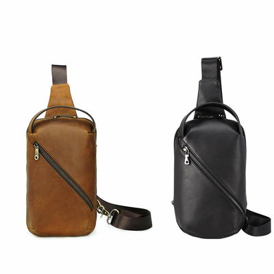 Men's Leather Crossbody Sling Bag Outdoor Travel Chest Bag Shoulder Daypack