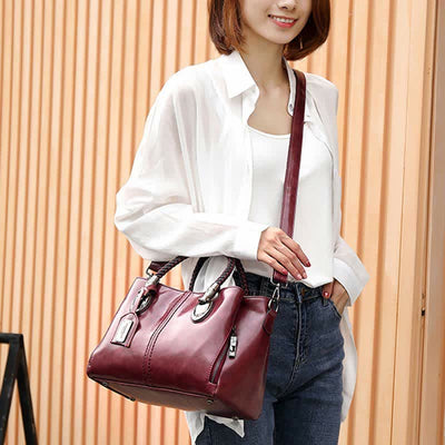Retro Triple Compartment Woven Top Handle Satchel Handbag Crossbody Bag
