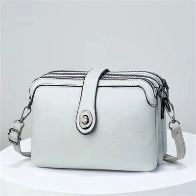 Triple Compartment Leather Bag For Women Large Capacity Plaid Bag