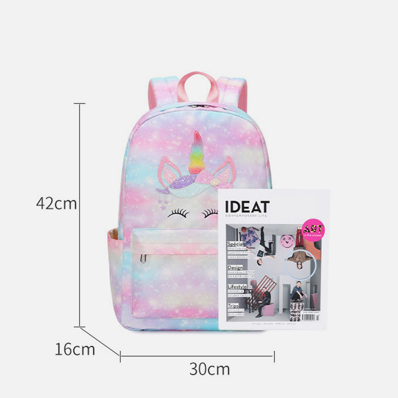 Unicorn School Backpack for Girls Kids Elementary Bookbag Lunch Bag Set