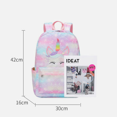 Unicorn School Backpack for Girls Kids Elementary Bookbag Lunch Bag Set