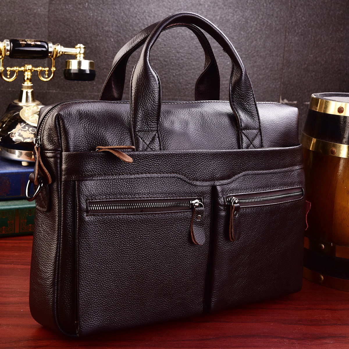 Business Briefcase Messenger Bag For Men Genuine Leather Laptop Bag