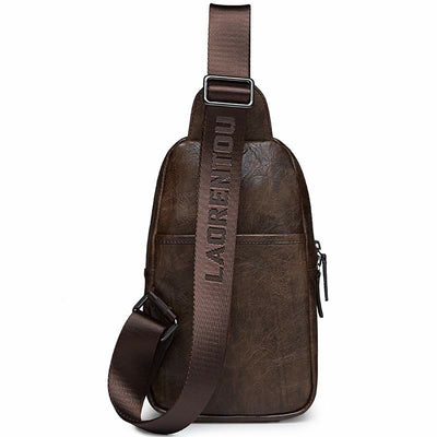 Men's Leather Sling Bag Chest Bag One Shoulder Backpack Crossbody Bag
