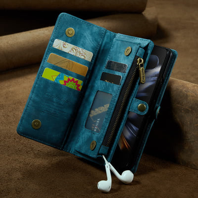 Durable Leather Magnetic Wallet Case for Z Fold 4 with Wrist Strap