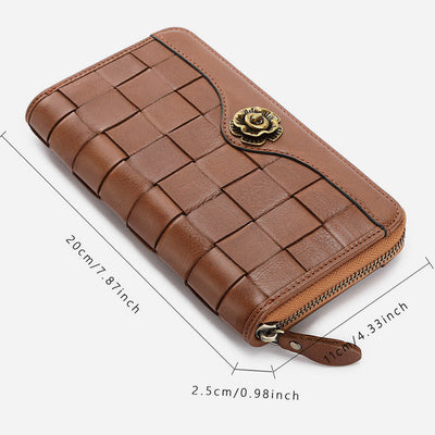 Leather Woven Wallet For Women Men Long Multifunction Clutch Bag