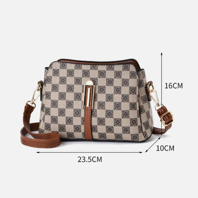 Triple Compartment Plaid Satchel Women Leather Chic Crossbody Bag