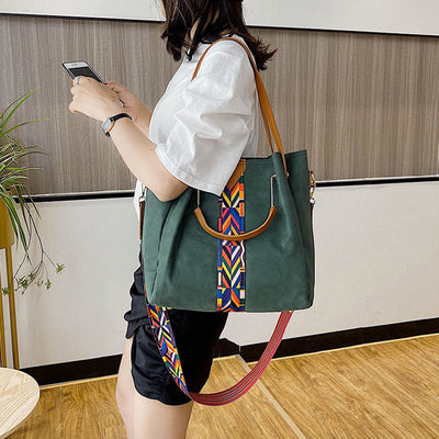 Top-Handle Bag For Women Vintage Frosted Large Capacity Two-Piece Shoulder Bag