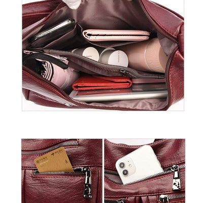 3 Way Use Backpack Multi Pocket Leather Zip Crossbody Shoulder Bag