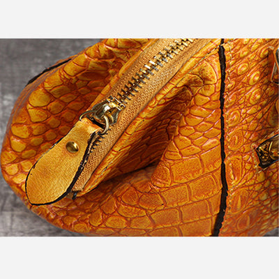 Genuine Leather Alligator Print Handbag Top-Handle Satchel with Crossbody Strap