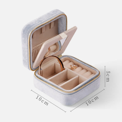 Storage Bag for Women with Mirror Velvet Square Jewelry Case